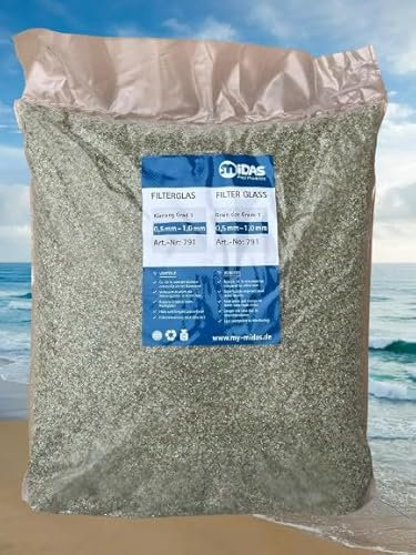 Indoortrend Midas Hi-Tech Filterglas für Sandfilteranlage Pool - 20 kg Sack Filterglas als umweltschonende Alternative zu Filtersand, Pool Filter Glassand Ø Körnung 0,5-1,0 mm (Grad 1)