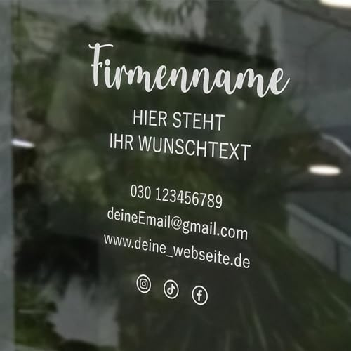 INDIGOS UG - Aufkleber selbst gestalten - Schaufensteraufkleber personalisiert - Wunschtext, Icons - 130 cm - Fensterfolie blickdicht - Firma, Einzelhandel, Büro - Schaufensterbeschriftung - Werbung