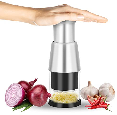 Dokeno Prensa Ajos Acero Inoxidable, Trituradora de Jengibre, Picadora de Cebolla, Multifuncional, Aplasta Jengibre, Chopper de Ajo, Fácil de Limpiar, Picadora Manual para Jengibre, Chiles, Negro