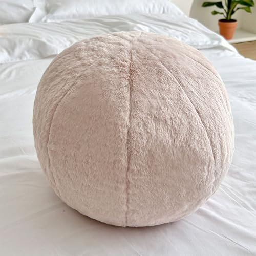 champracer 25CM Sphärische Sofa Kissen 3D Ballkissen Nachahmung Kaninchen Haar Sofa Kissen Wohnzimmer Runde Ball Kissen Nachttisch Kissen für Couch, Bett, Büro (Beige)
