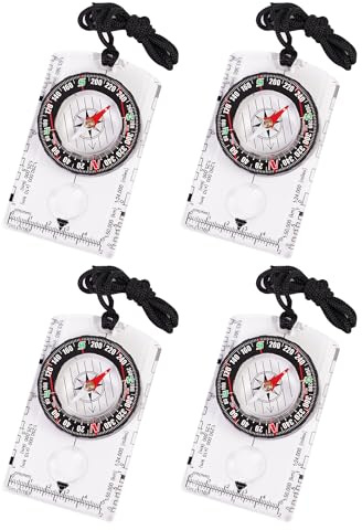 RLXMARTD 4 Pcs Outdoor Kompass mit justierbarer Deklination, Lupe, Lineal, Wasserdichter Kompass für Kinder, Multifunktionaler Orienteering, Navigation, Wandern
