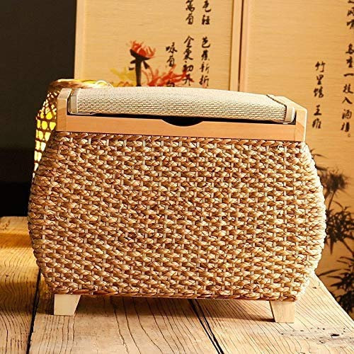 MEILISHAOMEI Fußhocker mit Aufbewahrungshocker, Aufbewahrungskorb mit Deckel, Rattan-Sofa, Home-Frisierstuhl, Fußhocker, multifunktionaler Rattan-Fußhocker, 52 x 36 x 40 cm