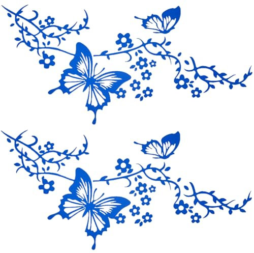 GORGECRAFT 2 ark PET vattentätt klistermärke reflekterande stötfångare dekal fjäril blomma vinstockar hawaiianska bildekaler set kvinnor bil backspegel klistermärken för bil lastbil SUV väggkonst