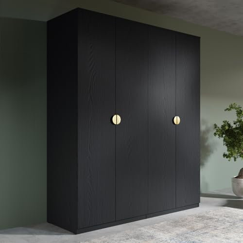Lomadox Kleiderschrank 4-türig in schwarz Schlafzimmerschrank Schrank Drehtürenschrank
