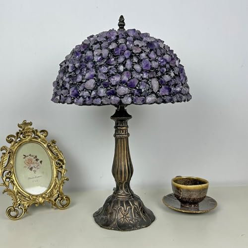 BOTOWI Tiffany Stil Amethyst Buntglas Tischlampe, 12X12X19 Zoll lila Achat Stein Nachttisch Schreibtisch Leselicht Dekor Schlafzimmer Wohnzimmer Haus Büro