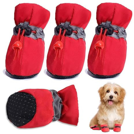 IKOPFLN Scarpe Antiscivolo con Cinghie Riflettenti, 4 Pezzi Stivali Impermeabili per Cani, Suola in Gomma