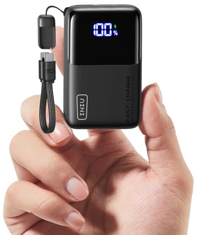 INIU Power Bank, Smallest 10000mAh Portable Charger, Mini 45W Fast Charging USB C Battery Pack with USB C Cable, Travel Essentials Powerbank for iPhone 17 Pro Max /16/15 Series, Samsung S25, iPad etc
