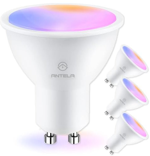ANTELA Ampoule Connectée Gu10 WiFi 5W 400LM LED RGB 2700K-6500K compatible avec Alexa/Google Home, APP Télécommande, Contrôle Vocal, 4PCs