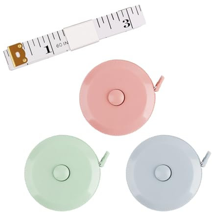 3er Set Macaron-Dreifarben-Maßband plus ein Kunststoffmaßband, 150 cm lang, hochpräzise Messung, automatisch einziehbar, für Körperkurvenmessungen geeignet