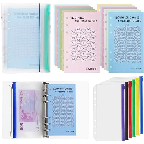 YEYIT Budgetplanerare tysk A6-mapp a6 12 stycken budgetpärm med kuvert dragkedja, organiserare ringbok A6-pärm ringpärmar 6 hål för kontanter kort förvaring pengar organiserare