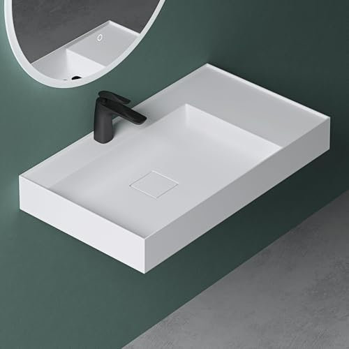Mai & Mai Lavabo Bagno Sospeso 70×46×12cm Lavandino Bagno Lavabo da Minerale Fuso Colossum630, Bianco Opaco