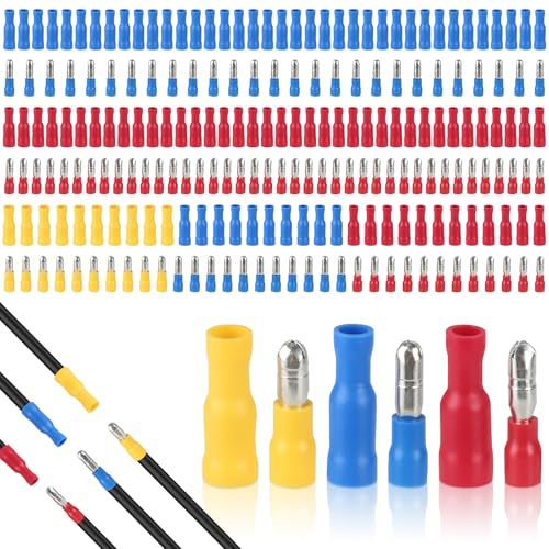 220 Stück Rundsteckverbinder, 0,5-6,0mm² Kabelschuhe Rund, 110 Stück Rundstecker und 110 Stück Quetschverbinder, Kabel Steckverbinder mit 3 Typen Farben für Kfz, Motorrad