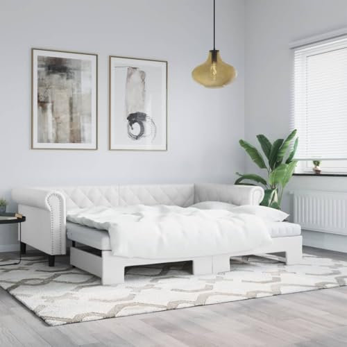 LAPOOH Tagesbett Ausziehbar mit Matratzen Weiß 90x200 cm Kunstleder, Schlafsofa, Daybed, Bettsofa, Sofa Bed, Sofabett, Schlafcouch, Jugendbett, Bettgestell, Bettcouch - 3197728