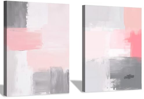 Pink And Gray Abstract Wall Art Modern Canvas Color Block Artwork Blush Modern Watercolor Prints Pink And Gray Pictures Watercolor Abstract Poster Geometric Illustration Painting 16x24inchx2 No Frame