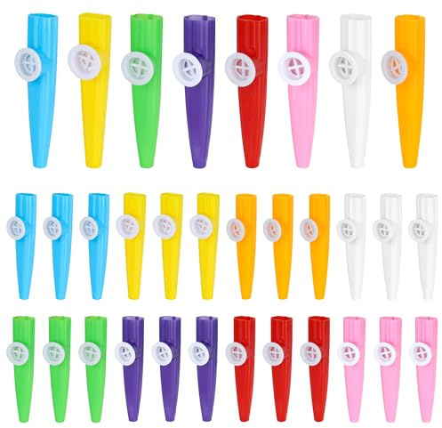 AZKEEGREY 32 Pcs Plastic Kazoos Colored Multipack Kazoo Musical Instrument for Adult, Music Beginners, 8 Colors