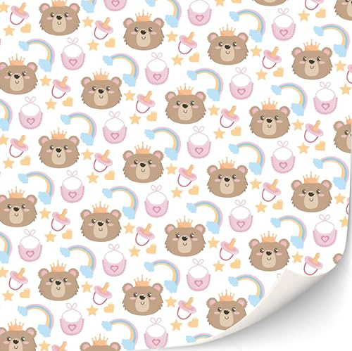 3 Sheets Self-Adhesive Wallpapers for Dollhouse 1:12 Scale (Baby Bear)
