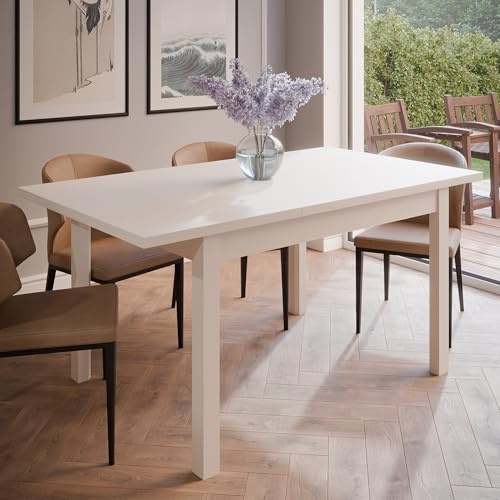 Forte Oak SQUERE Esstisch 120, eleganter Esszimmertisch, ausziehbar, Holzwerkstoff, Kaschmir/Beige, 120,4 cm (160,4) breit x 76,6 cm hoch x 80 cm tief