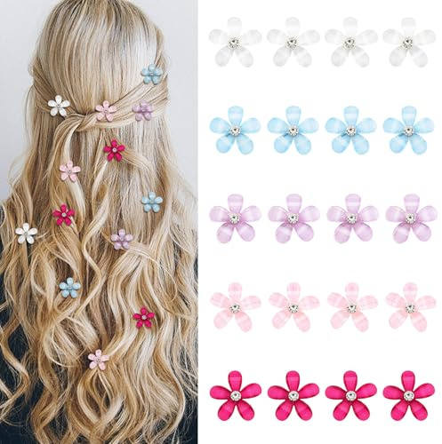 ZOUIQSS 20st Mini Vita Strass Blomma Hårklipp, Dekorativa Bröllops Brud Hårspännen och Hårnålar för Flickor Kvinnor (Flera Färger1)