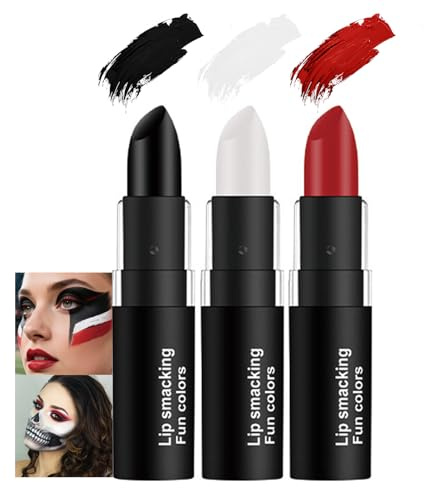 Lot de 3 crayons de maquillage pour le visage et le corps, imperméables et durables, noir, blanc, rouge, pour maquillage de théâtre, Halloween, carnaval, cosplay, fête