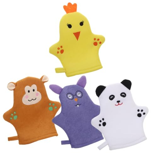 Hemobllo Moufles de Bain Lot de 4 Exfoliants pour Garçon et Filles Motifs Animaux Colorés en Polyester Doux Gommage Corporel Nettoyage en Douceur