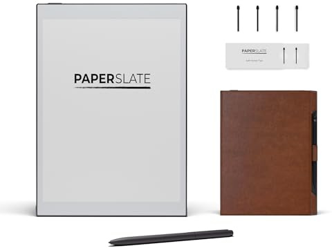 Paperslate - Confezione con copertina marrone + 4 miniere, blocco note digitale, colore: bianco, tablet carta Eink – Epaper – Digital Notebook