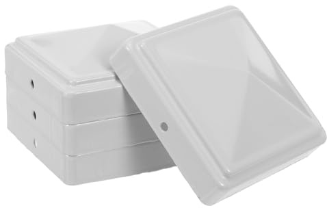 WATIIFUFU 4 Pezzi Cappucci per Pali da Esterno Quadrati 80x80 Cm in Metallo Bianco, Set da 4 Copricolonna per Recinzioni Protezione e Installazione Rapida, Accessori Decorativi per Ringhiere