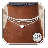 Adramata Vristlänk för kvinnor silver 925 justerbar fotkedja för kvinnor Layered fotkedja set stapelbar hjärta sjöstjärna fotkedja silver guld sommar smycken gåva, Silver