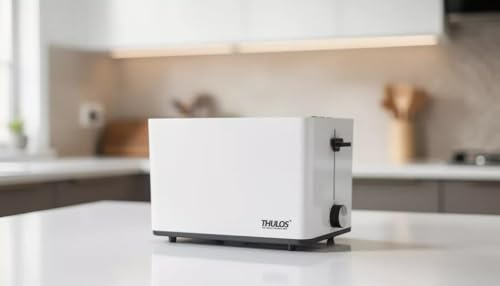 Tostador Eléctrico de Doble Ranura 850W – Autocentrado del Pan, Funciones Descongelar, Recalentar y Cancelar – Carcasa Fría al Tacto, Bandeja Recogemigas – Color Blanco