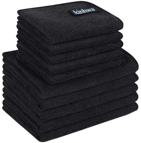 KinHwa Spüllappen Waschbar Schwarz Mikrofasertücher 20x20cm+30x30cm | mikrofaser putzlappen Küche Fusselfrei Kratzfreie Reinigung Stark saugfähig Schnell trocknend Langlebig 10 Stück