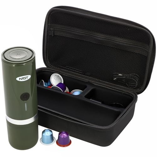 NGT Espresso Coffee Maker Portable 3-in-1 with Heating Function, Travel Carry Case, USB-C Rechargeable, Compatible with Coffee Capsules and Ground Coffee Outdoor Hiking, Camping, Fishing
