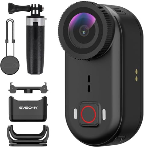 SVBONY SVGo M3 4K Mini Bodycam con Stazione di Ricarica&Treppiede POV, Vlog | Nuova Action Cam Migliorata con Anti-Shake, Registrazione 300 min & Accessori a Cambio Rapido
