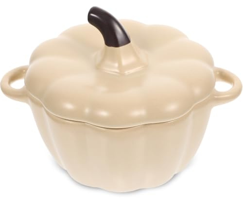 NUSITOU Ciotola per Zuppa Design Raffinato e Distintivo in Ceramica a Forma di Zucca Coperchio e Doppia Maniglia, Facile da Pulire, per Cucina e Dessert
