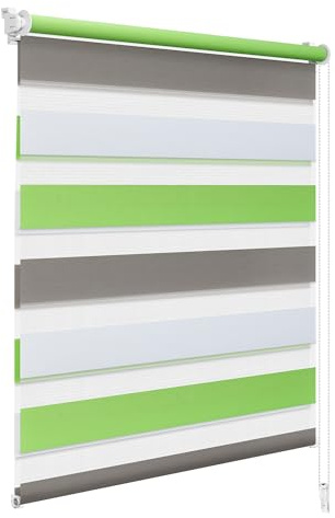 WOLTU Doppelrollo Klemmfix ohne Bohren 65x150 cm, Weiß+Grün+Grau | Duo Rollos für innen Fenster & Tür, Zebrarollo Lichtdurchlässig Fensterrollo Seitenzugrollo Verdunkelnd, Stoffbreite 62 cm