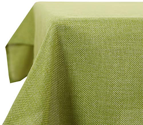 Deconovo Tischdecke Abwaschbar Leinenoptik Tischdecken Lotuseffekt Tischwäsche Wasserabweisend Tischtuch für Esstisch Küche Garten Wohnzimmer Esszimmer, 178x132 cm, Grün, 1 Stück