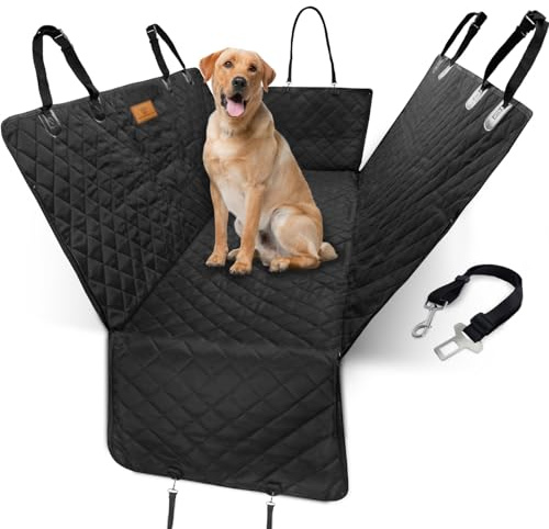 AMZPET 3-in-1 Dog Car Seat Cover - Hammock, Back Seat Cover and Boot Liner - Scratch-Proof with Seat Belt Tether