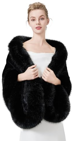 BEAUTELICATE Stola Pelliccia Sintetica Donna Scialle Coprispalle Elegante per Cerimonia Matrimonio Sposa Invernale, Nero