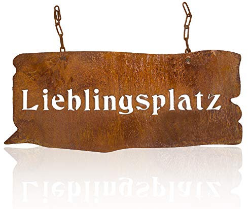 B2S BACK2SEASON Metall-Tafel Lieblingsplatz mit Rost-Finish und Kette zum aufhängen Edelrost Metall-Schild Gartendekoration L=45 cm