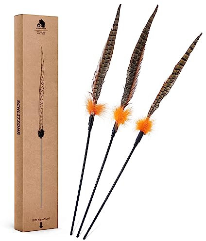 SCHLITZOHR | Katzenspielzeug mit Feder | Birdy | Interaktiver Federstab | Federwedel | 3er Pack