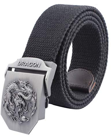LKMY Herren-Gürtel, Nylon-Canvas-Gürtel, Metallschnalle, chinesischer Drache, robust und vielseitig, für Jeans, Chinos, Wochentag (Rückseite), Rücken, 120 cm