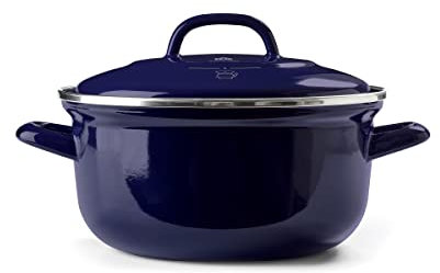 BK Indigo Dutch Heritage Round German Enamelled Casserole with Lid with PFAS-Free Ceramic Non-Stick Coating, 20 cm/2.5 Litre, Induction, Dishwasher Safe, Oven Safe, Cobalt Blue