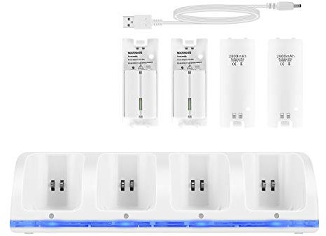 SOONHUA Stazione di Ricarica Wii 4 in 1 - Dock di Ricarica Controller Con 4 Batterie Ricaricabili E Indicatori Led per Telecomando - Bianco