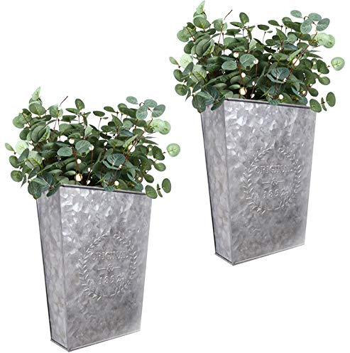 LESEN Verzinkter Metall-Wand-Pflanzgefäß, Landhaus-Wanddekoration, hängende Wandvase, Taschen-Pflanzgefäße, Blumenhalter, rustikale Wanddekoration, 2er-Set