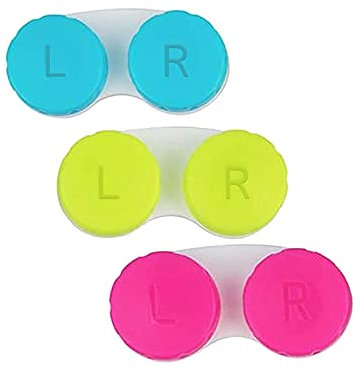 GORILLAPLANET 3 Pack Contact Lens Cases Holder Box Left/Right Eyes - 3 Colours