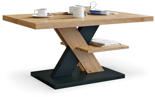 Viosimc Couchtisch, Moderner Wohnzimmertisch, Modern Möbel Wohnzimmer, Kaffeetisch, Sofatisch mit Großer Ablage, Beistelltisch für Tee und Kaffee – Coffee Table for Living Room - Eiche Aristan Schwarz