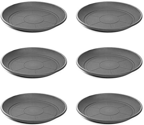 Acan Pack de 6 Platos de plástico para macetas de 20/25 cm Mediterránea. Bandejas, platillos, bajoplatos Redondos para tiestos de Interior, Exterior, jardín, terraza o balcón (Gris)