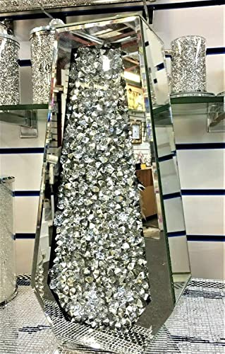 Deenz 40Cm Sparkle Diamond Crushed Crystal Sparkly Silver Mirrored Floor Vase Cuffin Shape