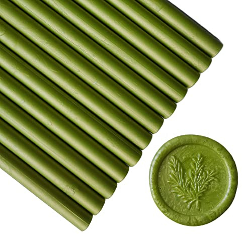 12 Pieces Glue Gun Sealing Wax Sticks for Wax Seal Stamp, PORXFLY Seal Wax Sticks Great for Cards Envelopes, Gift Wrapping,Wedding Invitations (Matcha Green)