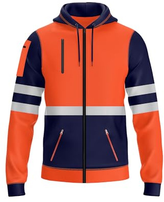 NOROZE Herren Hi Vis Hoodie mit reflektierendem Band, robuster Full-Zip Hoodie für Sicherheits-Arbeitskleidung, Kapuze mit Kordelzug, Reißverschlusstaschen, bequemes Fleece, S-XXL, maschinenwaschbar