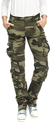 Femme Pantalon Cargo avec Plusieurs Poches Pantalon de Combat Décontracté en Coton Camouflage Militaire Tactique Extérieur Randonnée | Pantalon tactique militaire, décontracté, sans ceinture incluse, pour la randonnée, la marche, les voyages