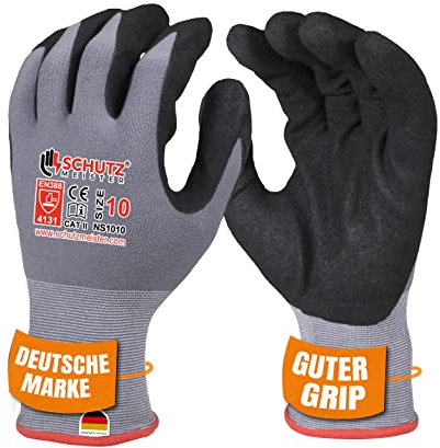 schutzmeister 12 Paar Premium Nitril Arbeitshandschuhe Herren - Größe 8/M - Schutzhandschuhe mit verbessertem Grip für widrige Bedingungen, ölresistent, feines Tastgefühl, ideal für Privat & Gewerbe